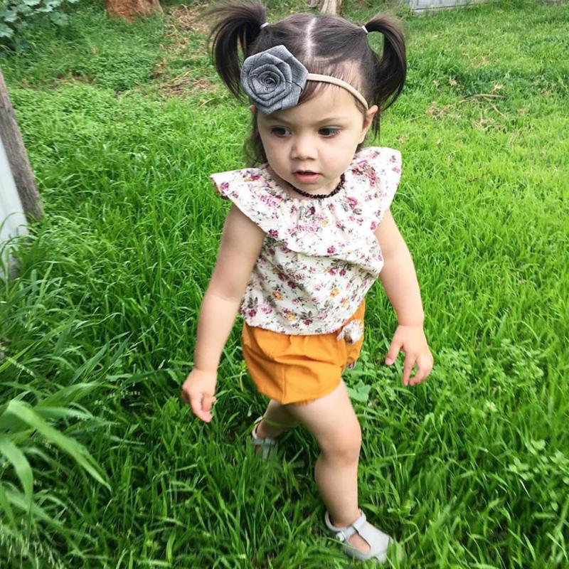 

TELOTUNY Children's clothing Toddler Kids Girl Cute Floral Print Sleeveless Lotus leaf collar Tops+Bowknot Shorts Outfits Jun25, Multicolor