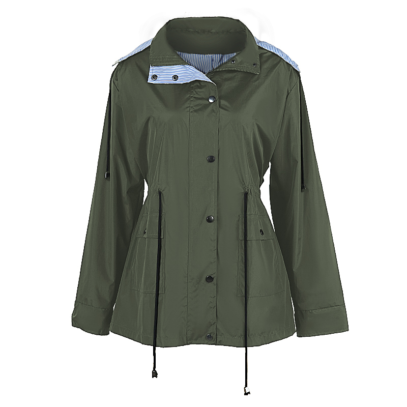 

Pinchn Casual Hooded Windbreaker Waist-Resistant Waterproof Clothing Solid Color Green Black Blue Spring Autumn Light Streetwear, As picture