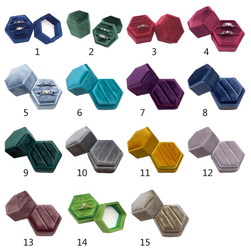 

Hexagon Velvet Ring Box Double Ring Display Holder with Detachable Lid Box Holder Storage Case for Wedding Engagement