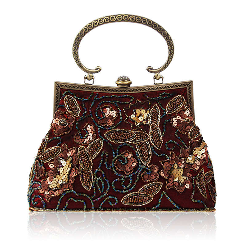 

Hot sale retro pearl embroidery sequins hand beaded bag women's hand-held one shoulder slant straddle bag dinner cheongsam b, Q526a5