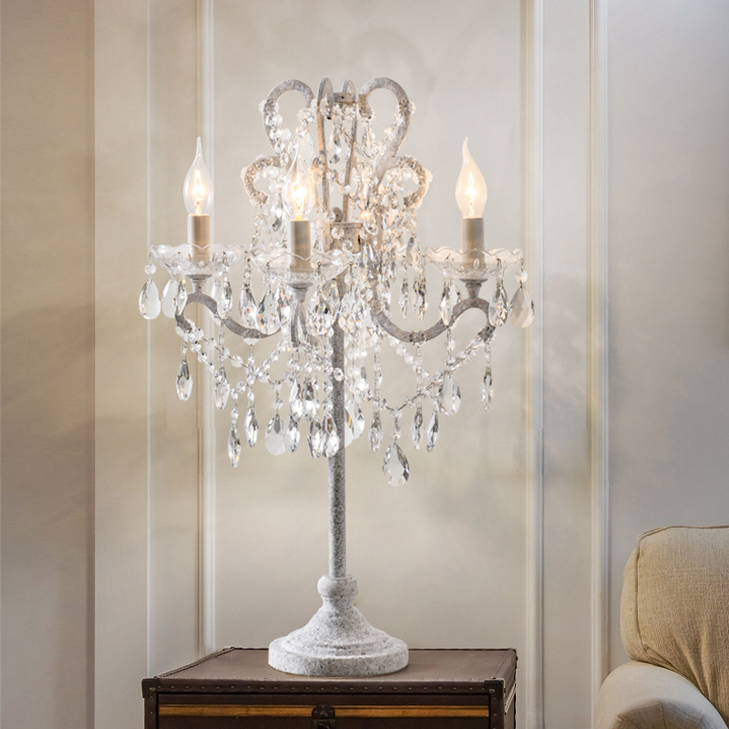 American Country Table Lamp Living Room Vertical Crystal Table Lights Creative Retro White Desk Light French Simple Study Bedroom Bedside Lamps-image-529916875