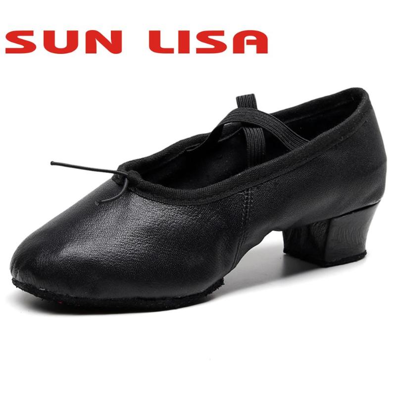 

SUN LISA Women's Lady's Girl's Teacher's Dancing Shoes Soft Pointe Ballet Jazz Dance Shoes Pigskin Chunky Heel, Black