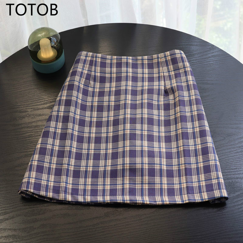 

TOTOB spring and summer girl purple potato lattice short skirt 2020 new retro sweet plaid skirt hip purple a-line, Mini skirt
