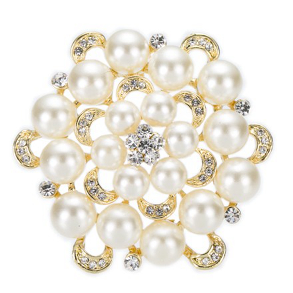 

Rhodium Silver Plated Rhinestone Crystal and Pearl Bridal and Party Brooch