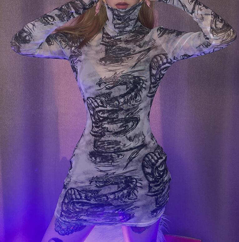 

New Fashion Women Dress 2020 Summer Spring Autumn Sexy Party Dresses Hot Sale Short Skirts Long Sleeve Perspective Dresses -L, As pics