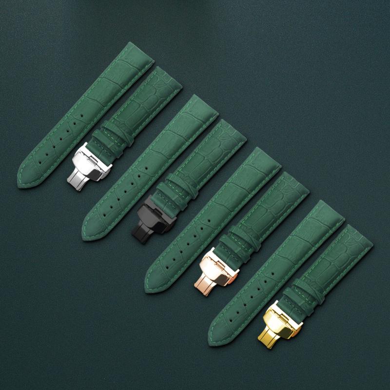 

Genuine leather bracelet green watch strap Butterfly Clasp watchband 10 12 13 14 15 16 17 18 19 20 21 22 24mm watch band