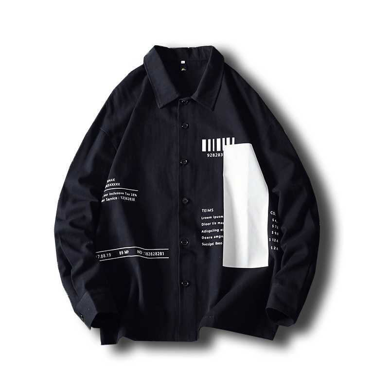 

Hong Kong Wind Chic Jacket Men's Clothing Lazy Wind Hip Hop Loose XL Workwear Shirt Europe and The United States Street Tide50CS, Black