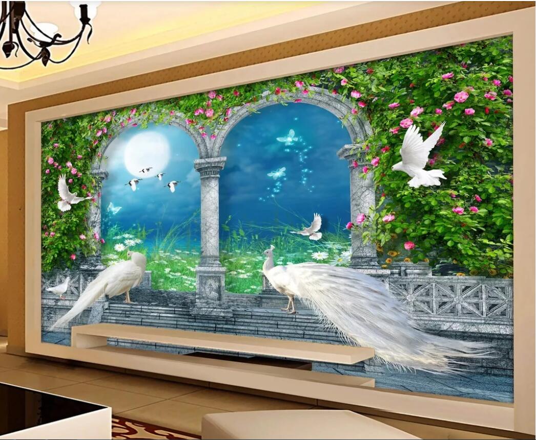 

3d room wallpaper custom photo mural Beautiful Peacock Romantic Classical European TV Background Wall art pictures wallpaper for walls 3 d, Non-woven fabric