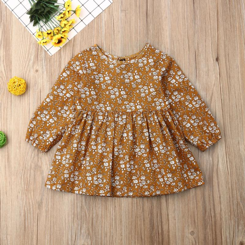 

Autumn Toddler Infant Baby Girl Floral Clothes Long Sleeve Dress Tutu Fall Yellow Dresses Sweet Princess Clothing