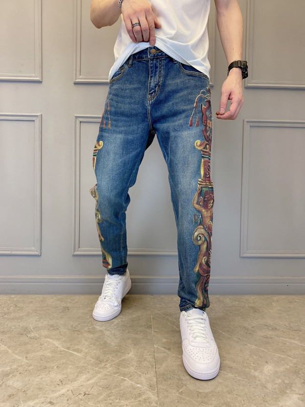 

JA600180 Fashion Men's Jeans 2020 Runway Luxury European Design party style Men's Clothing, As pic