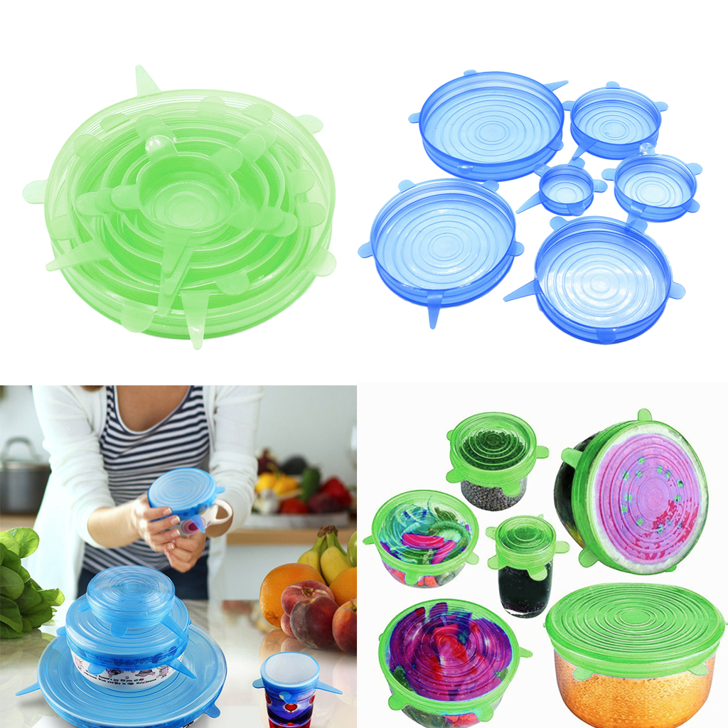 

2 set kitchen silicone stretch round lids cup bowl covers various sizes