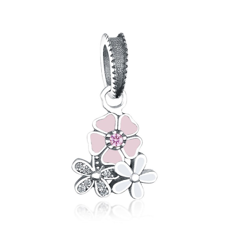 

Poetic Bloom Charm Pendants Beads Authentic 925 Sterling Silver Pave Crystal With Enamel Flower Beads For Jewelry Making DIY Charm Bracelets, Black