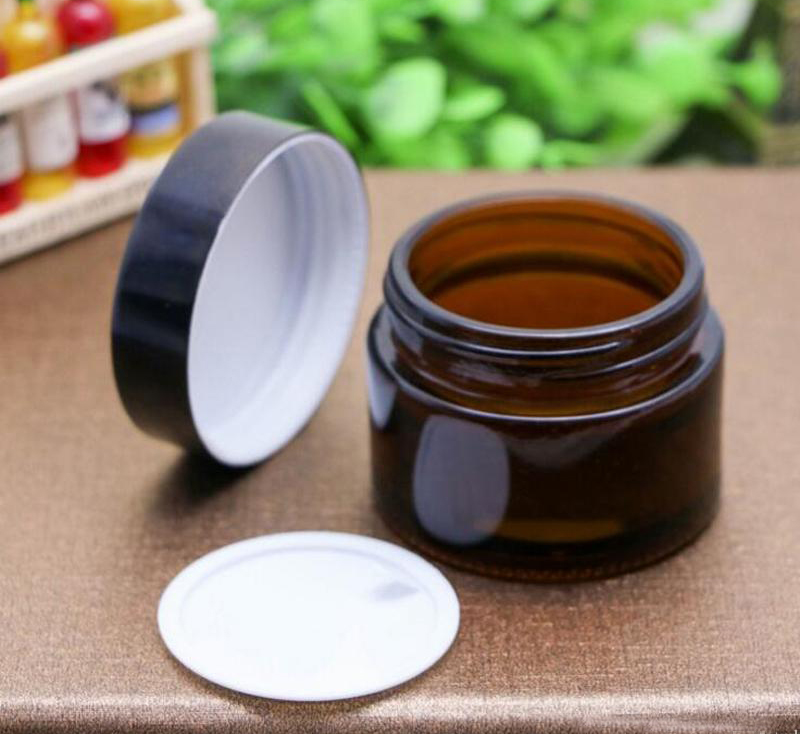 

20g 30g 50g 100g Glass Amber Facial Cream Jars Empty Skin Care Cream Refillable Bottle Cosmetic Containers With Black Lid