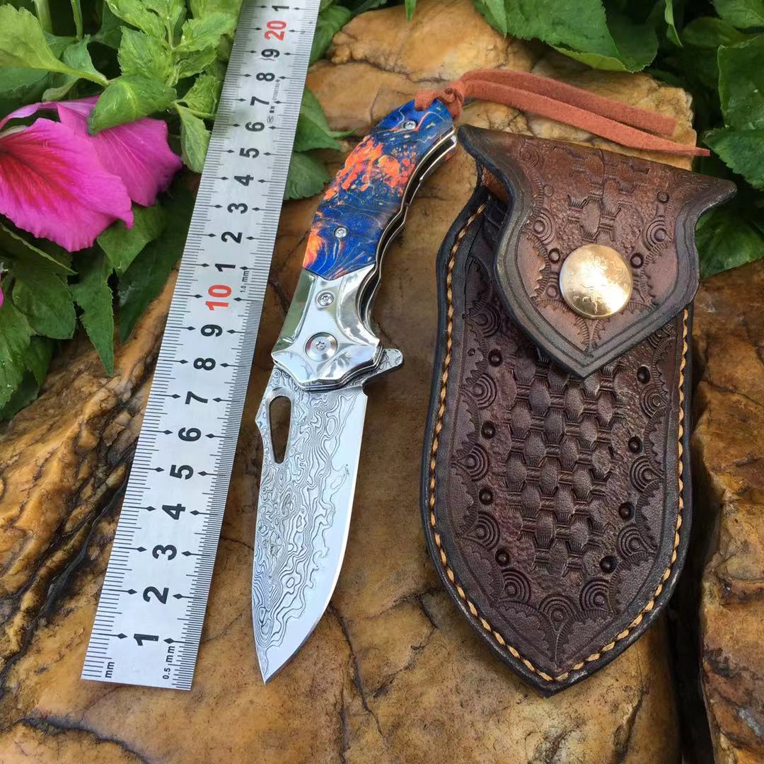 

Fk-66 Beautiful Handmade VG10 Damascus Folding Hunting Knife Solidified Stable Wood Handle Camping Pocket EDC Knife for Collection Xmas Gift