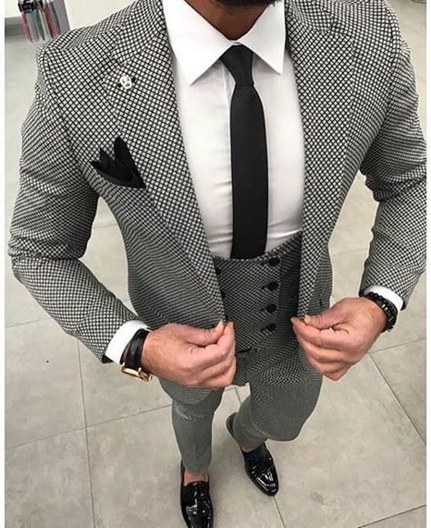 

Tailor Made Black White checkered Wedding Suit For Men Slim Fit Formal Groom Prom Blazer 3 Piece Tuxedo Fashion Jacket Man Terno, Same as image