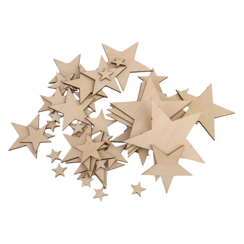 

100Mm-200Mm Natural Wooden Star Cutouts Shape Patch Wooden Star Slices Decoration Embellishments For Christmas Home Party Diy De
