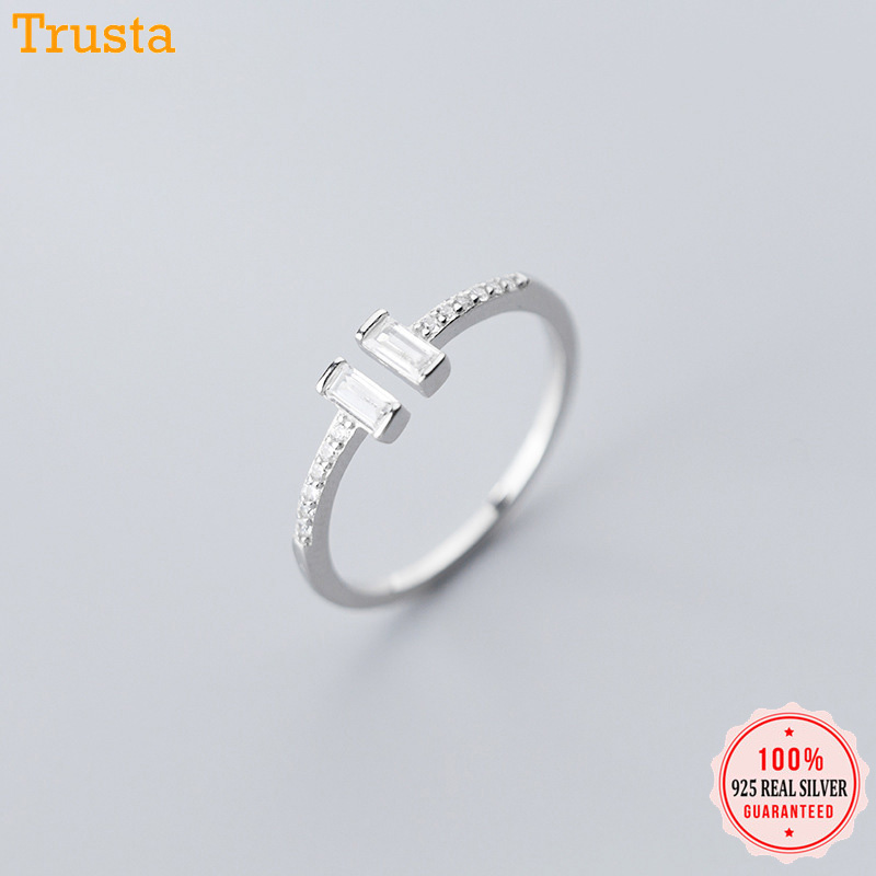 

Trustdavis Fashion Genuine 925 Sterling Silver Sweet Dazzling CZ Stick Opening Finger Ring For Women Girls Jewelry Gift DA558