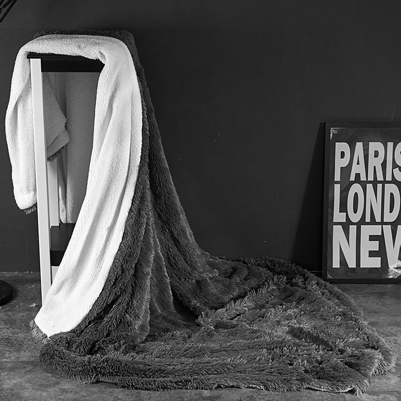 

Gray Fleece Fur Throw Blanket Full Queen King size Kids Adults Bed cover set Velvet Bed Sheet Bedspread jete de lit