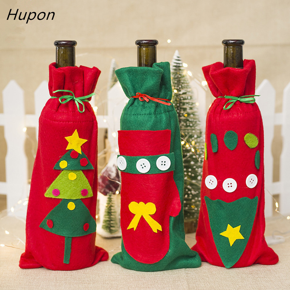 

Christmas Decorations Christmas Tree Wine Bottle Bags Footprint Gloves Gifts Holders Bottle Cover Xmas Home Dinner Party Decor