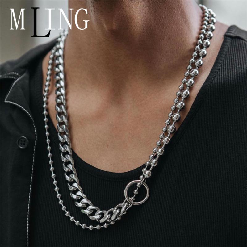 

MLING Vintage Silver Alloy Double Layer Choker Necklace Fashion Beads Chain Link Choker Necklace for Women