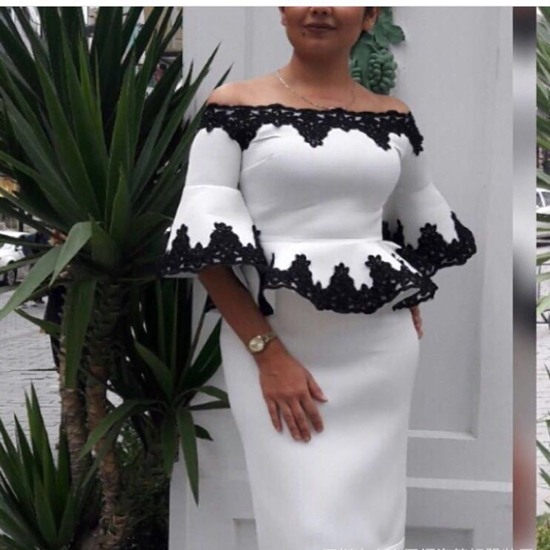 

Women's Lace Ruffle Top + Half dress Set One shoulder trumpet sleeve business suit Tight pencil half dress large size suit, Blue