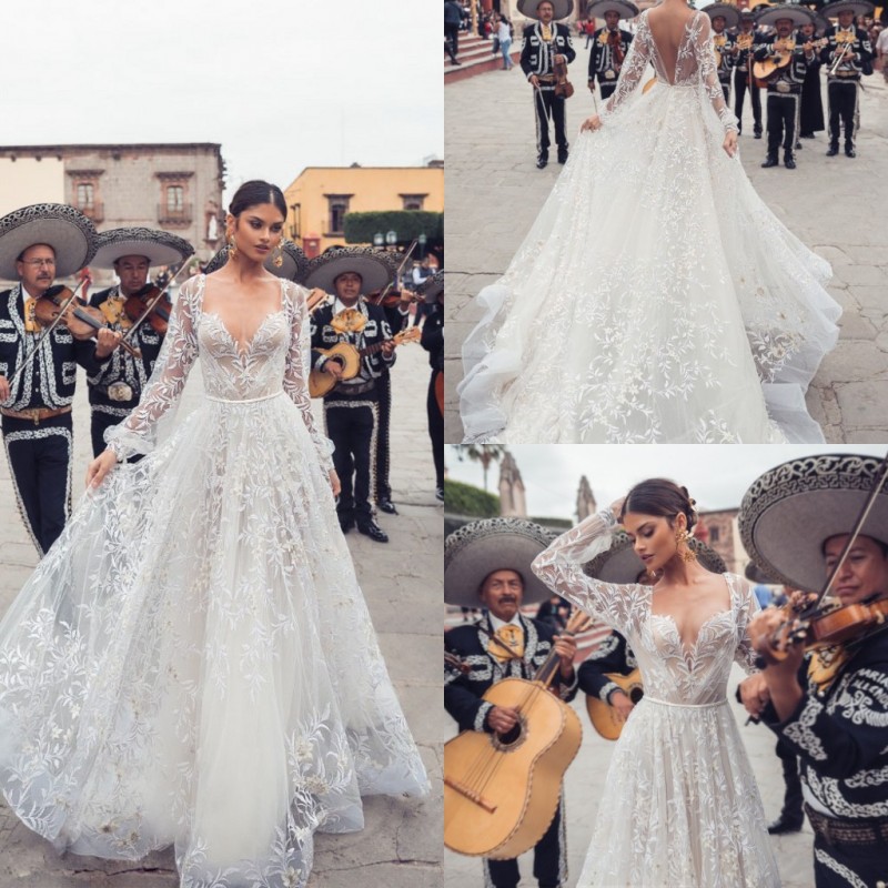 

2019 Julie Vino A Line Wedding Dresses Sweetheart Lace Appliqued Sweep Train Bohemian Wedding Dress Custom Elegant Bridal Gowns With Wrap, Pink