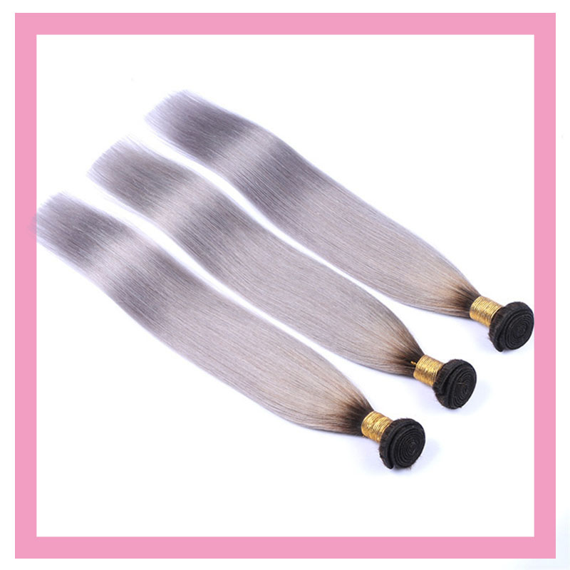 

Indian Virgin Hair 100% Human Hair Straight 1B/Grey 3 Bundles Double Wefts Ombre Hair Extensions 10-26inch Oneprettygirl