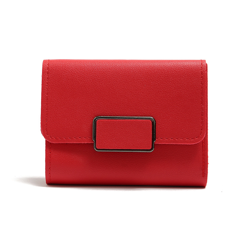

New Ladies Short Wallet Women Multi-Card PU Leather Wallet Large-Capacity Snap Card Bag Coin Purse Female, Red