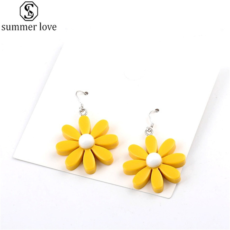 

Korean Style Daisy Flower Earrings Cute Resin Sunflower Earrings Dangle for Women Girls Lovely Jewelry Trendy Wholesale-Z