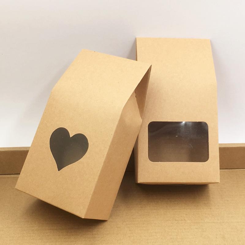 

100pcs Brown Kraft Paper Boxes With Clear Window Packaging Biscuits/ Candy/Bread/Cookie/Nuts/Snack Baking Cake Package Bags