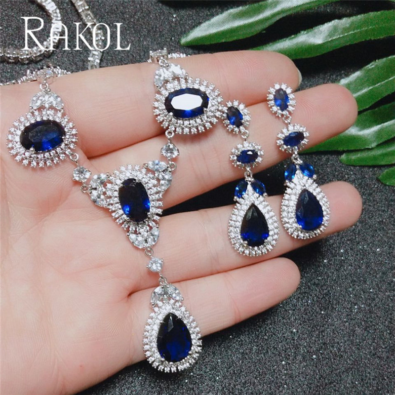 

RAKOL New Design High Quality Mutilcolor Water Drop & Oval Shape Cubic Zirconia Jewelry Set for Women RS2099, As pic