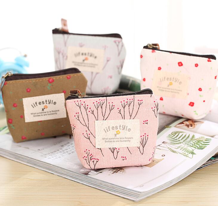 

20pcs Women Brief Canvas Floral Printing Short Coin Purses 4colors