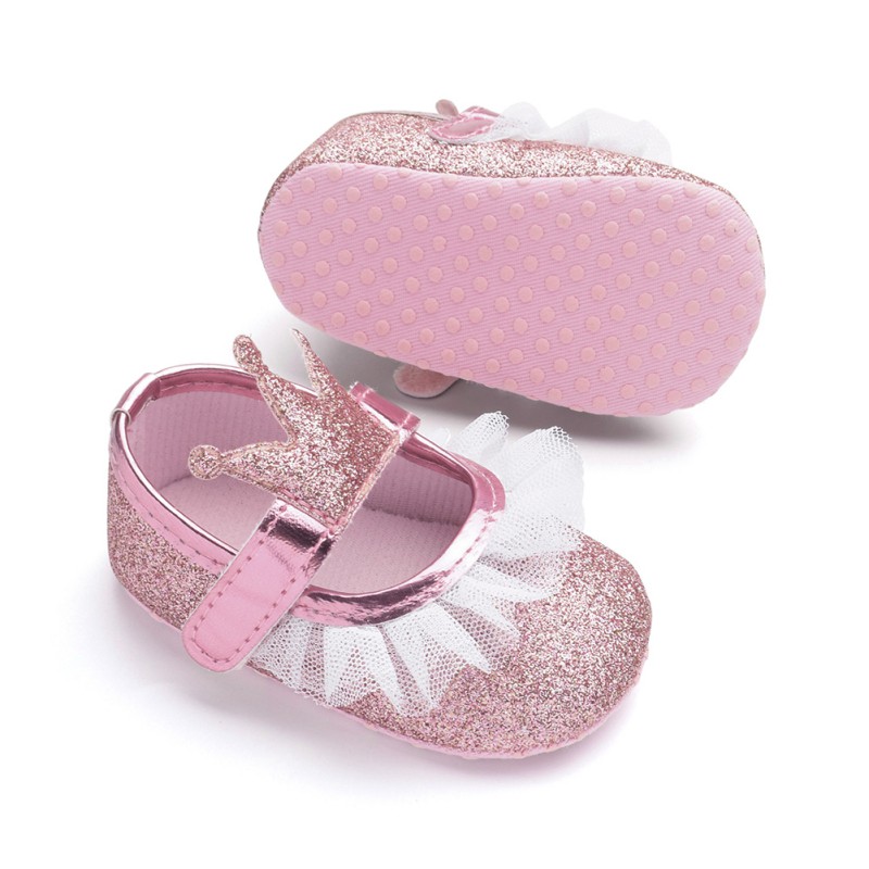 

New Baby Girl Shoes Lace PU Leather Princess Baby Crown Shoes First Walkers Newborn Moccasins For Girls, E8