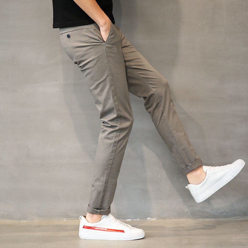 

2020 Spring Autumn Men Small Feet Thin Straight Pants Casual Skinny Solid Color Straight Trousers Slim Cross Pants Joggers L79, Gray