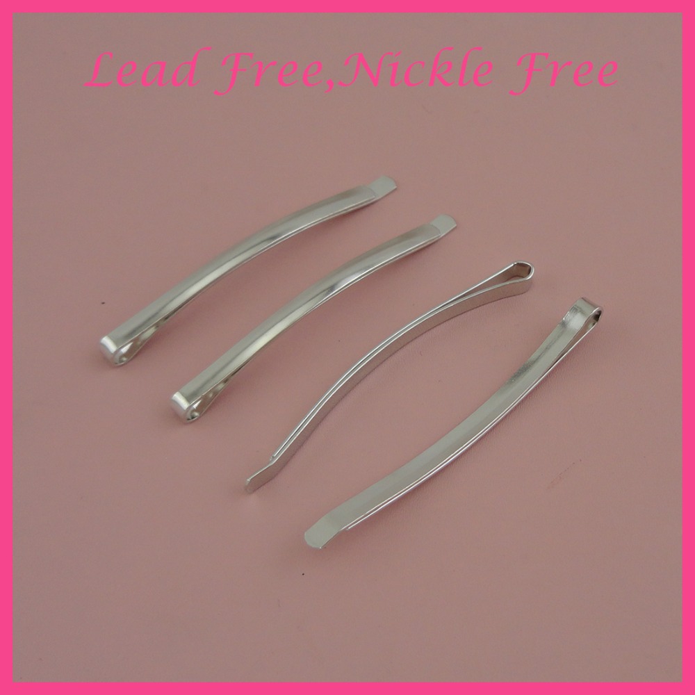 50PCS 4.0mm*6.2cm 2.45&quot; silver finish arc-shaped plain metal bobby pin hair barrettes at nickle free and lead free-image-454322809