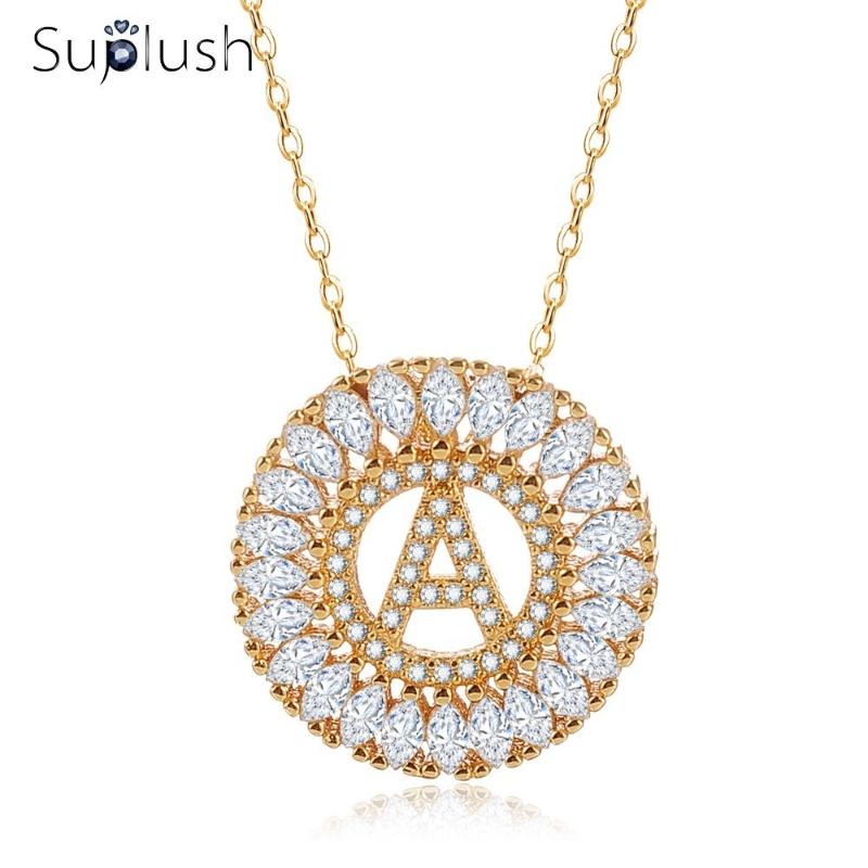

Suplush Charm Fashion Necklace Gold Color With CZ Stone Personalized Custom Necklaces For Gift Women Pendant Choker Jewelry, Silver