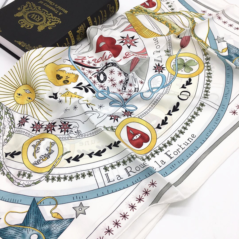 

Wholesale-New brand design women's square scarves 100% silk material print pattern white color fashion scarf size 90cm - 90cm