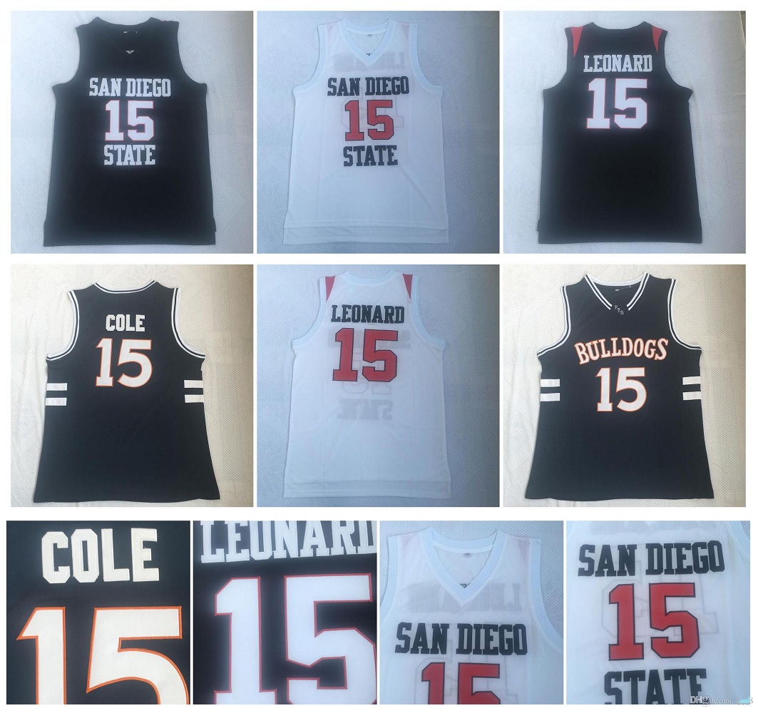 

San Diego State Aztecs 15 Kawhi Leonard Jersey 2 J. Cole 15 Bulldogs White Black Blue High School College Basketball Jersey, Colour1