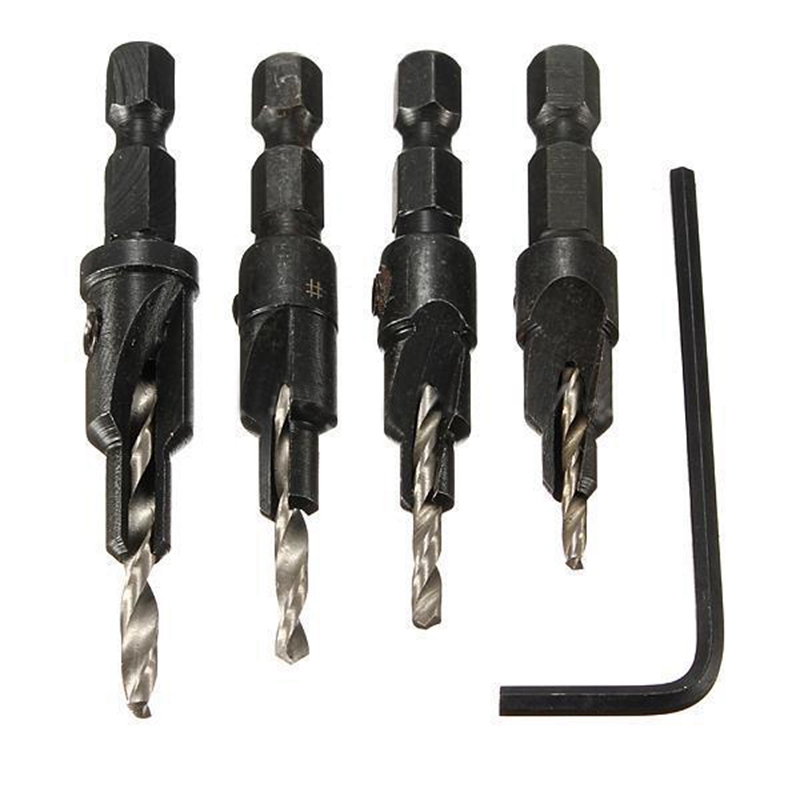 

4x Countersink HSS Taper Quick Change #6 #8 #10 #12 Drill Tool Bits 1/4 Hex Shank