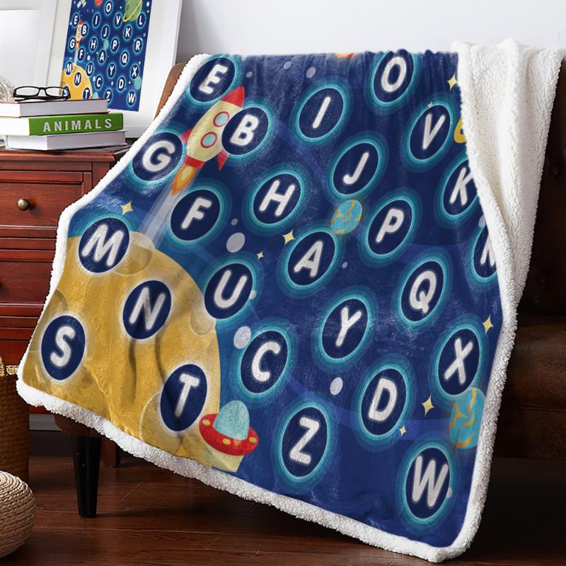 

Blue Alphabet Space Ship Satellite Warm Soft Blanket Office Sofa Plush Blanket Bedspreads Quilt Drop Ship