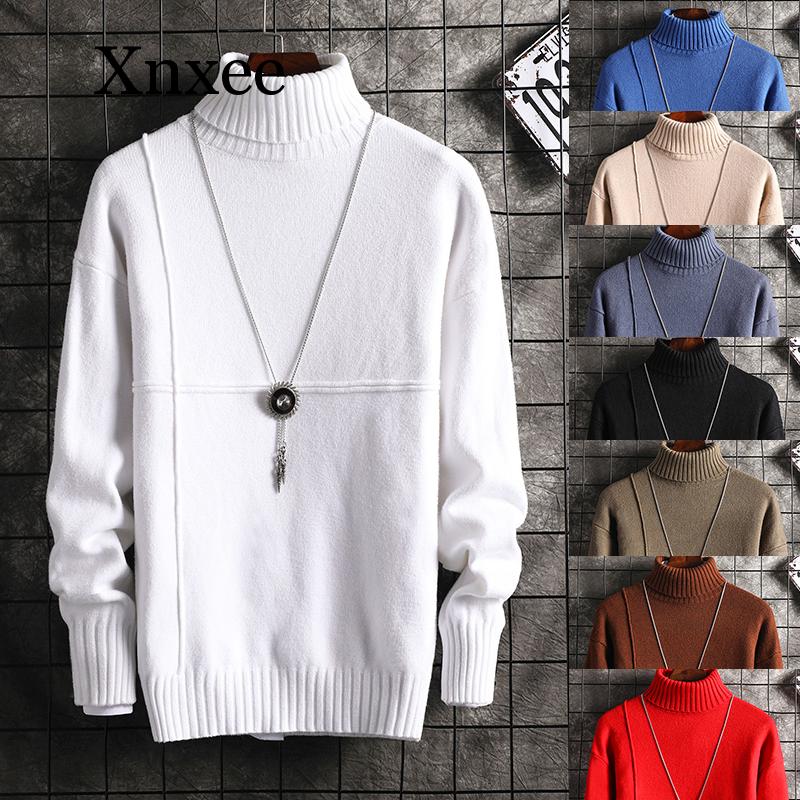 

Office England Style Men's Knit Lapel Long Sleeve Turtleneck Turtleneck Solid Color Regular Sweater For Men Winter High Neck, Black