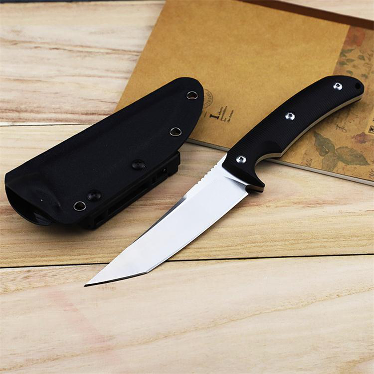 

Outdoor Survival Straight Knife D2 Black / Satin Tanto Blade Full Tang G10 Handle Fixed Blade Knives With Kydex