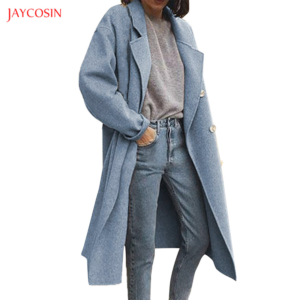 

Jaycosin Clothes Coats Women Winter Warm Wool &Blends Coats Ladies V-Neck Double-breasted Long Sleeve Pullover Jackets, Blue