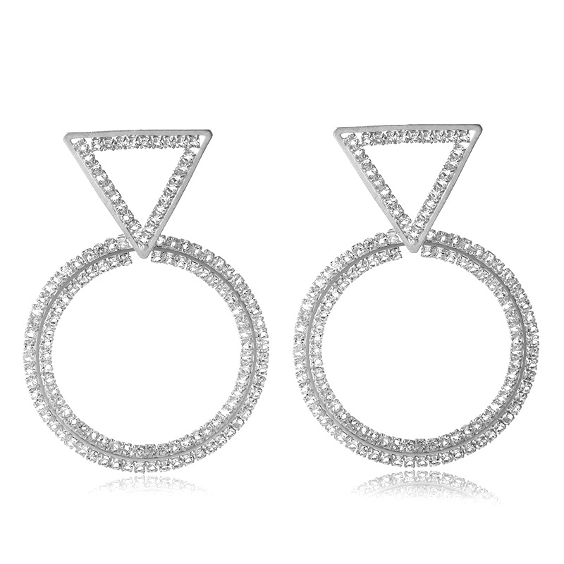

Wholesale- fashion luxury designer exaggerated diamond rhinestone triangle circles geometric stud earrings for women gold silver