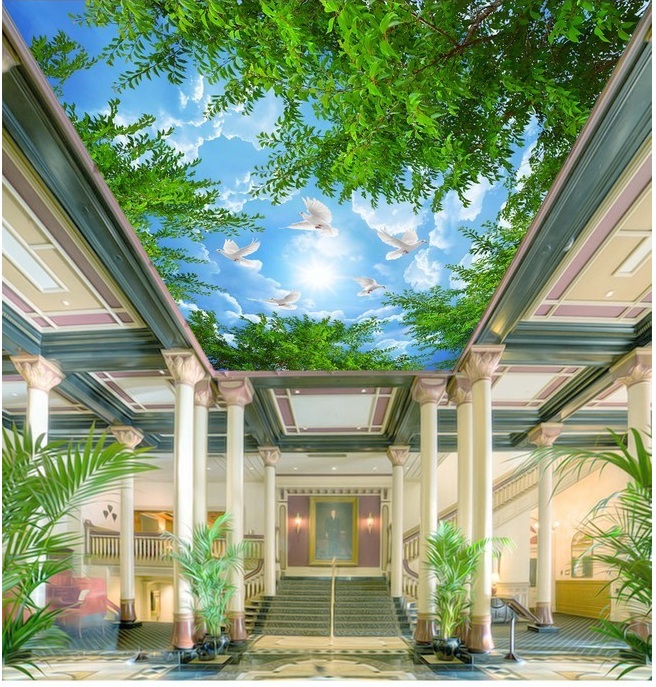

WDBH 3d ceiling murals wallpaper custom photo Forest green leaf white dove bedroom home decor 3d wall murals wallpaper for walls 3 d, Non-woven