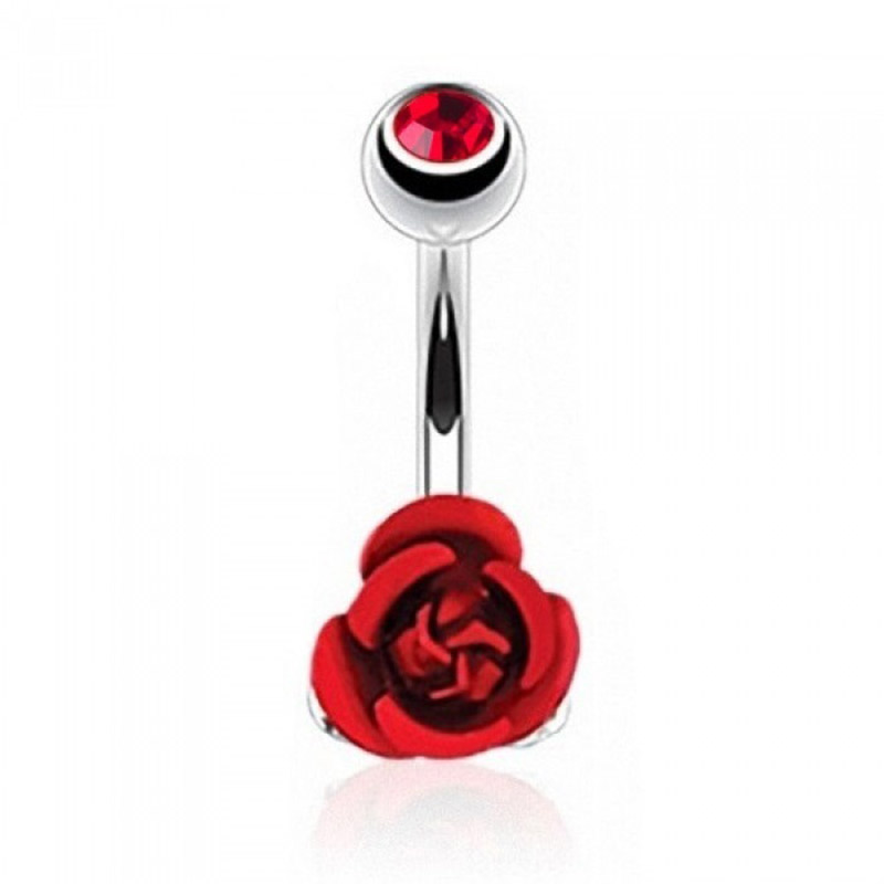 

Stainless Steel Flower Rose Piercing Belly Button Ring Barbell Body Jewelry Women Dancing Body Chains Plug M8694