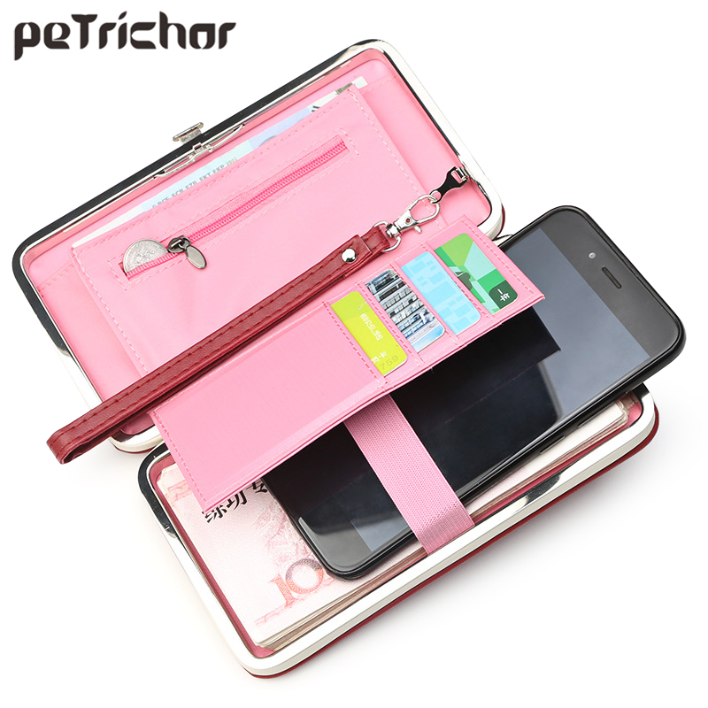 

Cell Phone Box Women Wallet Large Capacity Leather Wristband Clutch Wallet Female Fashion Ladies Long Purse HOT, Black