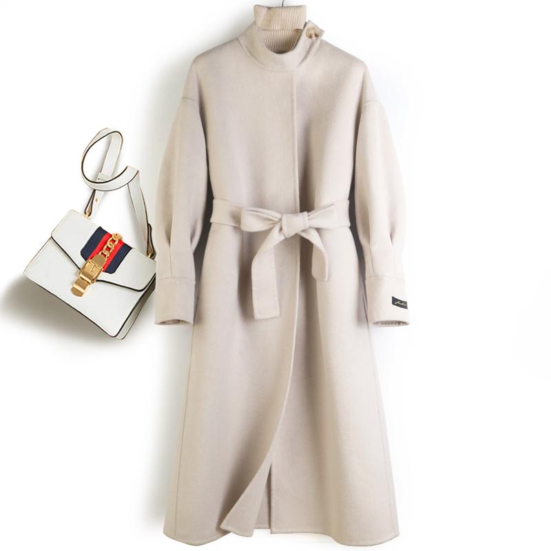 

Stand Collar Womens Coats Winter Autumn Adjustable Waist Belt Slim Solid Coats and Jackets Women New 2020 Korean Fashion Coat, Beige