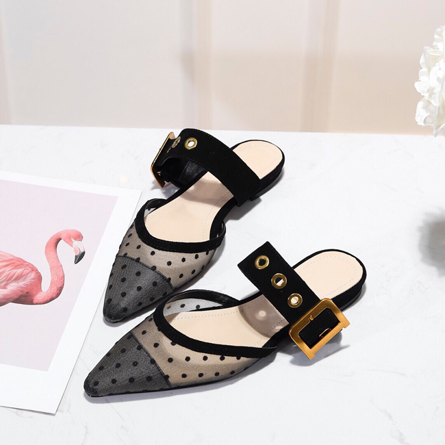 

NEWEST Rhinestone Heel Pointed toes Designer Slingbacks Pumps Women Lace Sandals flat Ladies Shoes Elegant black banquet shoes, Black lace
