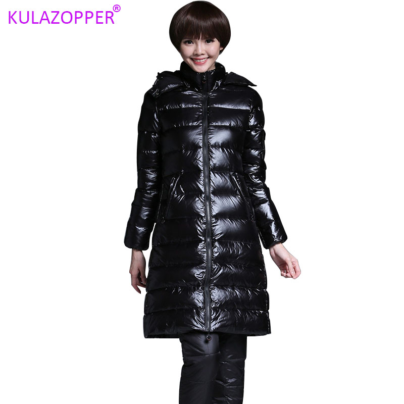 

KULAZOPPER 90% White Duck Down Jacket Women Thick Long Winter Coat Women Hooded Korean Female Puffer Jacket Doudoune Femme LZ036, Black